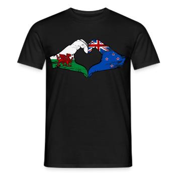 Pays de Galles Nouvelle-Zélande drapeau mains forme coeur utilisé - T-shirt homme - noir - Devant - AI Model Male 178 light (178cm)