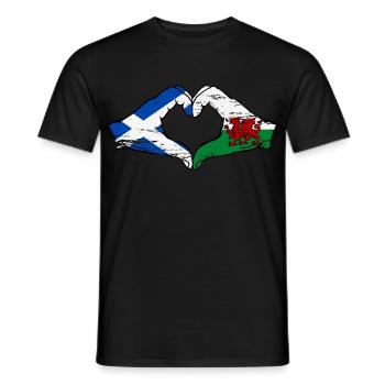 Ecosse Pays de Galles Drapeau Mains Coeur Forme Utilisé - T-shirt homme - noir - Devant - AI Model Male 178 light (178cm)