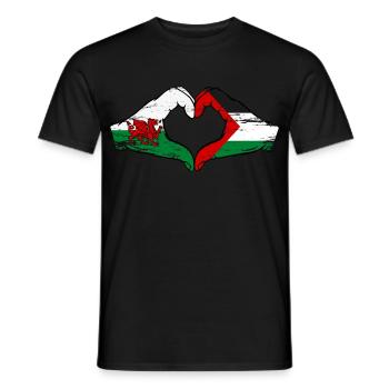 Wales Palästina Flagge Haende Herzform used - Männer T-Shirt - Schwarz - Vorne - AI Model Male 178 light (178cm)