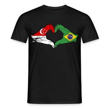 Singapore Brazil Flag Hands Heart Shape Used - Men's T-Shirt - black - Front - AI Model Male 178 light (178cm)