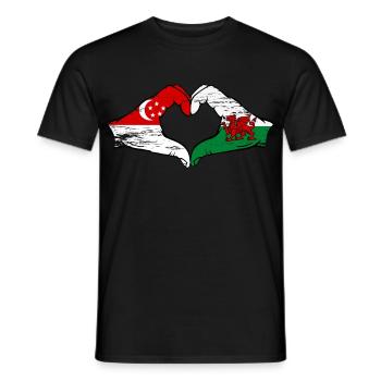 Singapour Drapeau Pays de Galles mains forme de coeur utilisé - T-shirt homme - noir - Devant - AI Model Male 178 light (178cm)