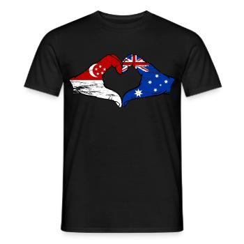 Singapour Australie drapeau mains coeur utilisé - T-shirt homme - noir - Devant - AI Model Male 178 light (178cm)