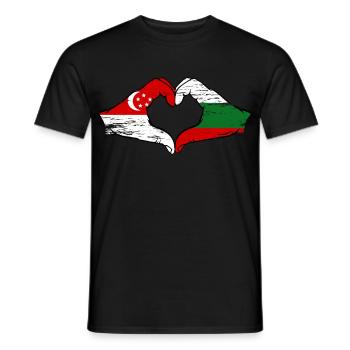 Singapur Bulgarien Flagge Hände Herzform used - Männer T-Shirt - Schwarz - Vorne - AI Model Male 178 light (178cm)