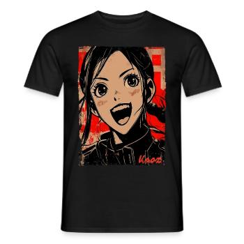 Lachendes Cartoon-Mädchen im Japan-Stil - Männer T-Shirt - Schwarz - Vorne - AI Model Male 178 light (178cm)
