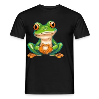Cheerful frog with big eyes in cartoon style - Men's T-Shirt - black - Front - AI Model Male 178 light (178cm)