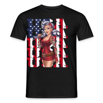 Style pin-up rétro américain avec drapeau américain et - T-shirt homme - noir - Devant - AI Model Male 178 light (178cm)