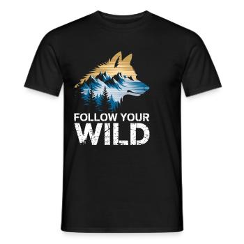 Follow your wild spirit with wolf and nature motif - Men's T-Shirt - black - Front - AI Model Male 178 light (178cm)