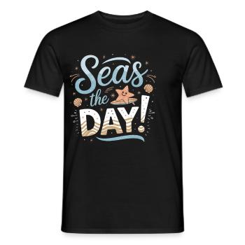 Seas The Day Maritime design with starfish and - Men's T-Shirt - black - Front - AI Model Male 178 light (178cm)