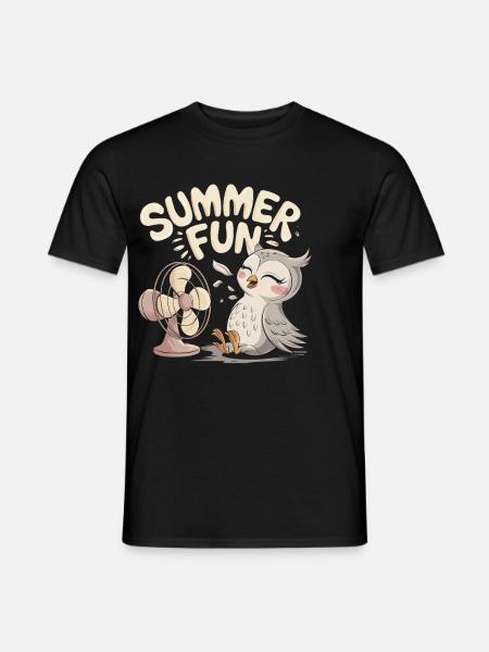 Summer Fun Eule mit Ventilator - Männer T-Shirt - Schwarz