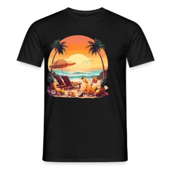 Relaxing on the beach under palm trees with - Men's T-Shirt - black - Front - AI Model Male 178 light (178cm)