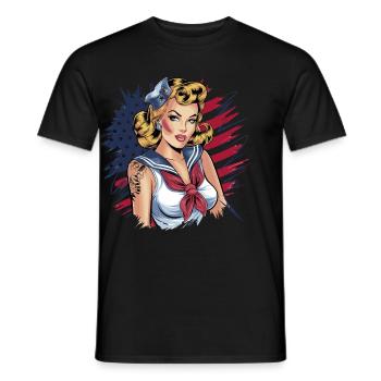 Pin-up rétro au look marine avec - T-shirt homme - noir - Devant - AI Model Male 178 light (178cm)