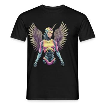 Futuristische Einhorn Engel mit Robotik Flügeln - Männer T-Shirt - Schwarz - Vorne - AI Model Male 178 light (178cm)