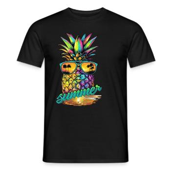 Bunte Ananas mit Sonnenbrille und Sommer Feeling - Männer T-Shirt - Schwarz - Vorne - AI Model Male 178 light (178cm)