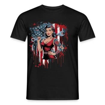Femme forte avec drapeau et clé à molette - T-shirt homme - noir - Devant - AI Model Male 178 light (178cm)