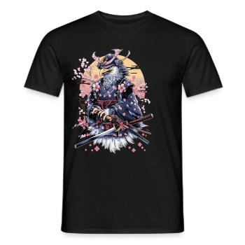 Majestueux aigle samouraï avec fleurs de cerisier et - T-shirt homme - noir - Devant - AI Model Male 178 light (178cm)