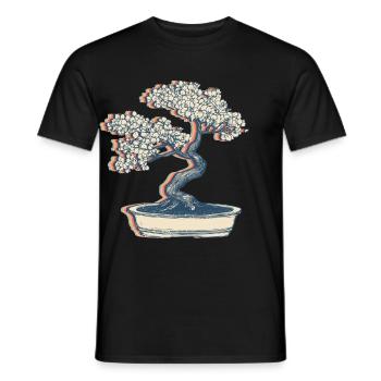 Bonsai Japanese Zen Plant Retro Line Art - Men's T-Shirt - black - Front - AI Model Male 178 light (178cm)