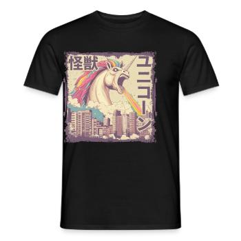 Kaiju Unicorn Japanese Monster Rainbow - Men's T-Shirt - black - Front - AI Model Male 178 light (178cm)