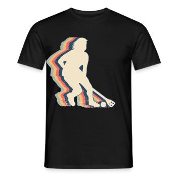 Broomball Player Team Retro Line Art - Men's T-Shirt - black - Front - AI Model Male 178 light (178cm)