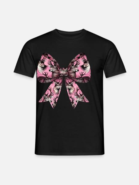 Coquette Bow Reindeer Pattern Christmas - Men's T-Shirt - black