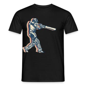 Cricket Player Team Retro Line Art - Men's T-Shirt - black - Front - AI Model Male 178 light (178cm)