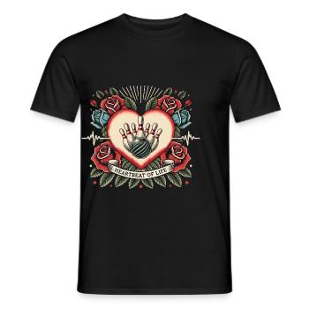 Bitcoin Herzschlag Retro Tattoo mit Rosen - Männer T-Shirt - Schwarz - Vorne - AI Model Male 178 light (178cm)