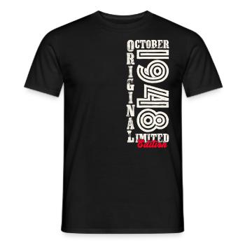 75e anniversaire Original Octobre Année 1948 - T-shirt homme - noir - Devant - AI Model Male 178 light (178cm)