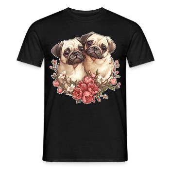 Cute pug couple - Men's T-Shirt - black - Front - AI Model Male 178 light (178cm)