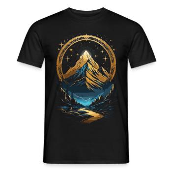 Golden Mountain Landscape with Celestial Frame - Men's T-Shirt - black - Front - AI Model Male 178 light (178cm)