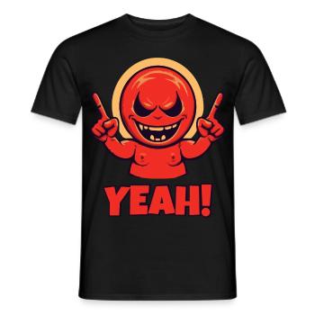 Finger in die Luft zeigen, roter Kerl sagt yeah - Männer T-Shirt - Schwarz - Vorne - AI Model Male 178 light (178cm)