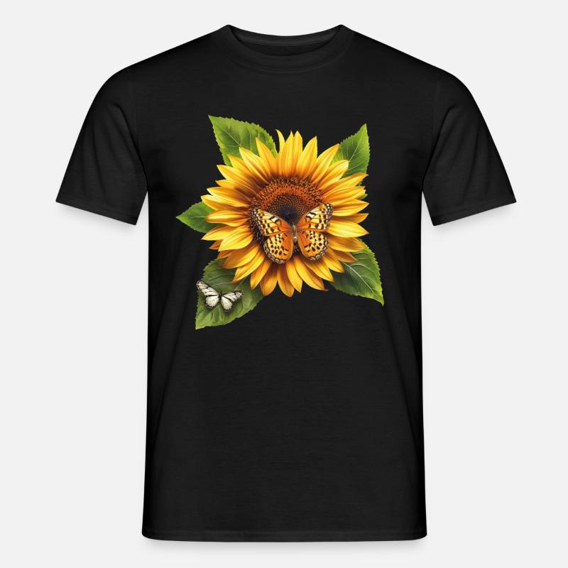Sonnenblume mit Schmetterling - Männer T-Shirt - Schwarz