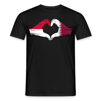 Drapeau Monaco Qatar main coeur Utilisé - T-shirt homme - noir - Devant - AI Model Male 178 light (178cm)