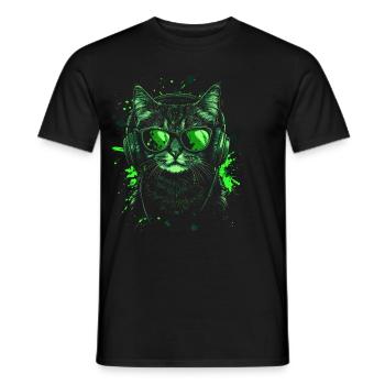 DJ Cool Outfit Pop Art Techno Festival Katze - Männer T-Shirt - Schwarz - Vorne - AI Model Male 178 light (178cm)