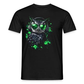 DJ Cool Outfit Pop Art Techno Festival Owl - Men's T-Shirt - black - Front - AI Model Male 178 light (178cm)