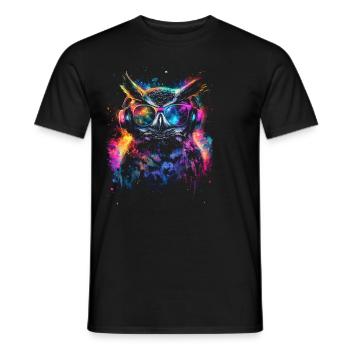 DJ Tenue cool Rave Techno Festival Hibou - T-shirt homme - noir - Devant - AI Model Male 178 light (178cm)