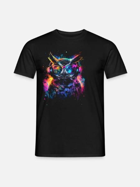 DJ Cool Outfit Rave Techno Festival Owl - Men's T-Shirt - black