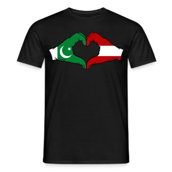 Pakistan Österreich Flagge Hände Herz - Männer T-Shirt - Schwarz - Vorne - AI Model Male 178 light (178cm)