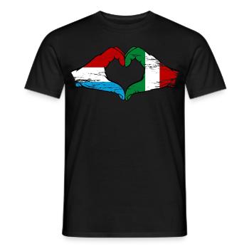 Luxembourg Italy Flag Hands Heart Shape Used - Men's T-Shirt - black - Front - AI Model Male 178 light (178cm)