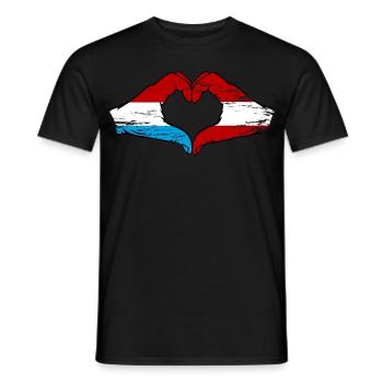 Luxembourg Austria Flag Hands Heart Shape Used - Men's T-Shirt - black - Front - AI Model Male 178 light (178cm)