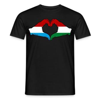 Luxembourg Hungary Flag Hands Heart Shape - Men's T-Shirt - black - Front - AI Model Male 178 light (178cm)