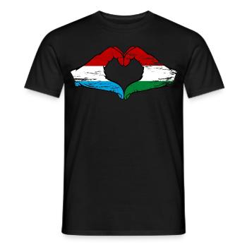 Luxembourg Hongrie drapeau mains forme de coeur utilisé - T-shirt homme - noir - Devant - AI Model Male 178 light (178cm)