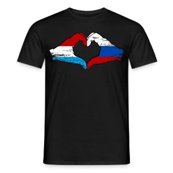 Luxemburg Russland Flagge Hände Herzform used - Männer T-Shirt - Schwarz - Vorne - AI Model Male 178 light (178cm)