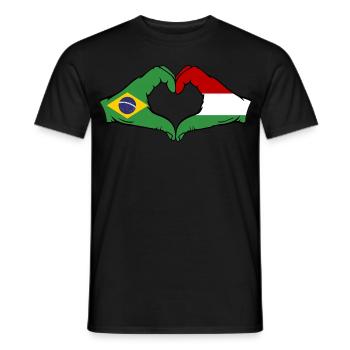 Brésil Hongrie Drapeau Mains Coeur Forme - T-shirt homme - noir - Devant - AI Model Male 178 light (178cm)