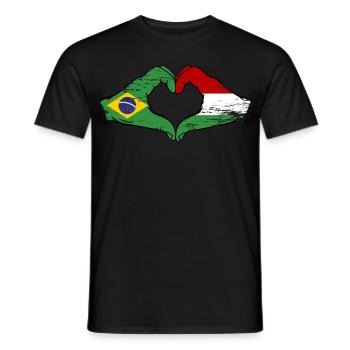 Brésil Hongrie Drapeau Mains Coeur Forme Utilisé - T-shirt homme - noir - Devant - AI Model Male 178 light (178cm)