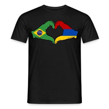 Brésil Arménie Drapeau Mains Coeur Forme - T-shirt homme - noir - Devant - AI Model Male 178 light (178cm)