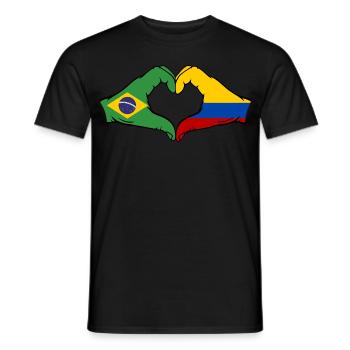Brésil Colombie Drapeau Mains Coeur Forme - T-shirt homme - noir - Devant - AI Model Male 178 light (178cm)