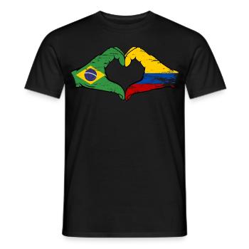 Brasilien Kolumbien Flagge Haende Herzform used - Männer T-Shirt - Schwarz - Vorne - AI Model Male 178 light (178cm)