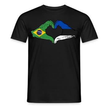 Brazil Estonia Flag Hands Heart Shape Used - Men's T-Shirt - black - Front - AI Model Male 178 light (178cm)