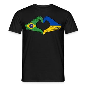 Brasilien Ukraine Flagge Haende Herzform used - Männer T-Shirt - Schwarz - Vorne - AI Model Male 178 light (178cm)