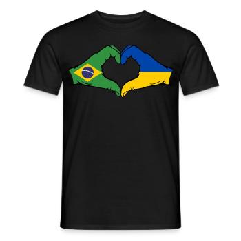 Brésil Ukraine Drapeau Mains Coeur Forme - T-shirt homme - noir - Devant - AI Model Male 178 light (178cm)