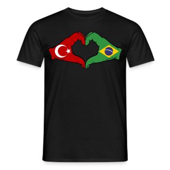 Türkei Brasilien Flagge Hände Herzform - Männer T-Shirt - Schwarz - Vorne - AI Model Male 178 light (178cm)